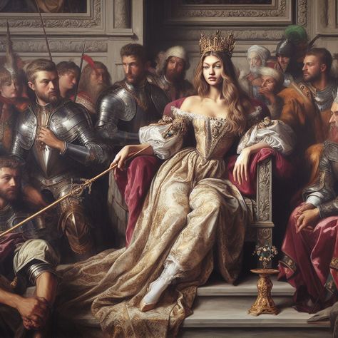 Ai Gigi Hadid Queen renaissance Queen Throne, Dynasty Outfits, Royal Throne, Fantasy Queen, Vampire Books, Royalty Aesthetic, Disney Inspired Outfits, English Art, Jenner Outfits