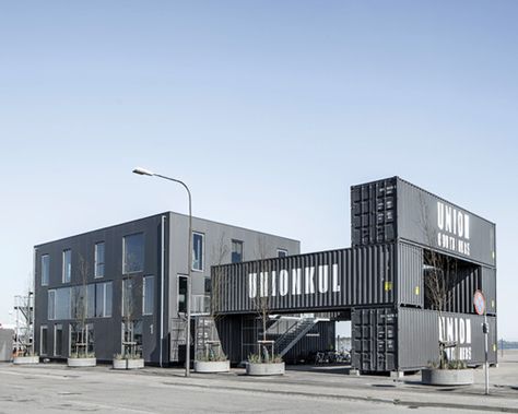 arcgency's shipping container offices in copenhagen are made to be moved Shipping Container Buildings, Container Homes Cost, Shipping Container Office, Shipping Container Architecture, Sea Containers, Used Shipping Containers, Container Conversions, Container Office, Container Ideas