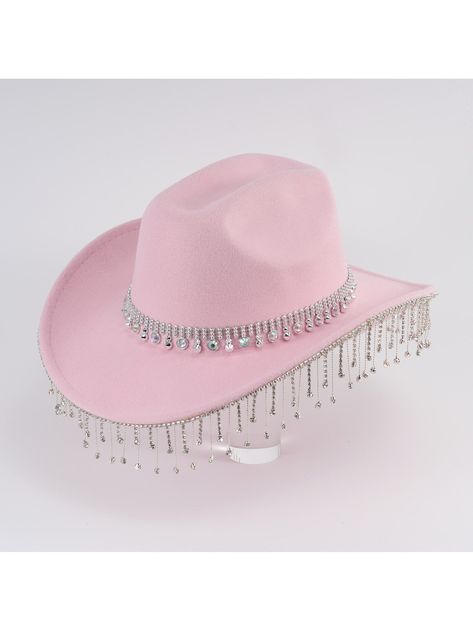 1pc Tassel & Rhinestone Detailed Western Style Cowboy Hat For Party, Jazz Cowboy Hat Cowgirl Hat HalloweenI discovered amazing products on SHEIN.com, come check them out! Pink Cowgirl Birthday Hat, Sombrero Cowgirl, Barbie Mood, Sombrero Cowboy, Women Fedora, Pink Cowboy Hat, Halloween Pink, Chapeau Cowboy, Cowgirl Birthday