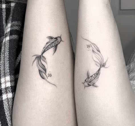 Matching Tattoo Designs, Matching Couple Tattoo, Couple Tattoo Ideas, Maching Tattoos, Twin Tattoos, Sunflower Tattoo Sleeve, Elements Tattoo, Pisces Tattoos, Couples Tattoo Designs