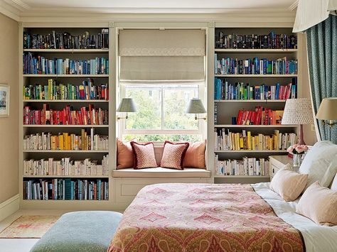 How do you organise your books? 📚 Image credit: Salvesen Graham / Simon Brown Bedroom Inspirations Window, Window Bench Bedroom, Sideboard Decor Ideas, Decorating With Books, Bench Bedroom, Window Bench, Bookshelves In Bedroom, Sideboard Decor, Feng Shui Bedroom