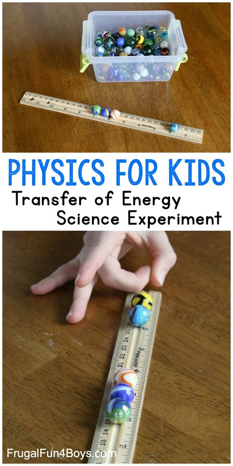 Transfer of Energy Science Experiment - Frugal Fun For Boys and Girls Physics For Kids, Vetenskapliga Experiment, Transfer Of Energy, Physical Science Activities, Experiment Science, Energy Science, Science Experience, 4th Grade Science, 6th Grade Science