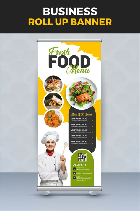 Restaurant Roll Up Banner Design, Restaurant Standee Design, Banner Roll Up Design, Food Standee Design, Cafe Banner Design, Standee Food, Menu Banner Design, Fast Food Banner Design, Food Banner Design Ideas