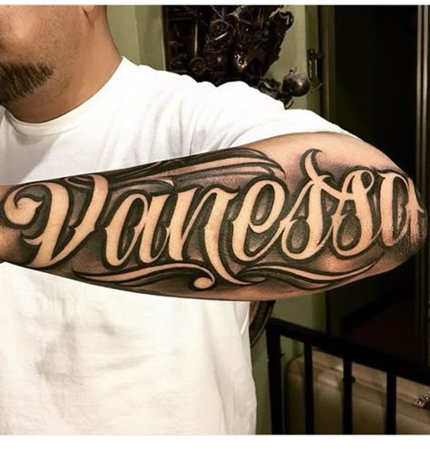 PINTEREST: @LOVEMEBEAUTY85 Forearm Name Tattoos, Tattoo Name Fonts, Arm Tattoos For Guys Forearm, Tattoo Lettering Alphabet, Tattoo Lettering Design, Chicano Lettering, Tattoo Lettering Styles, Cursive Tattoos, Forarm Tattoos