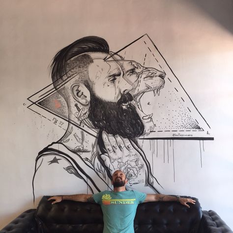 Intervention in barbershop Walls #art by @leotezcucano #artezcucano #leotezcucano #urbanart #streetart #tattoo #tattoowall #rickihall Barber Wall Art, Barbershop Wall Art, Barbershop Artwork, Barbershop Mural, Barbershop Art, Long Mustache, Ricki Hall, Barber Man, Walls Art