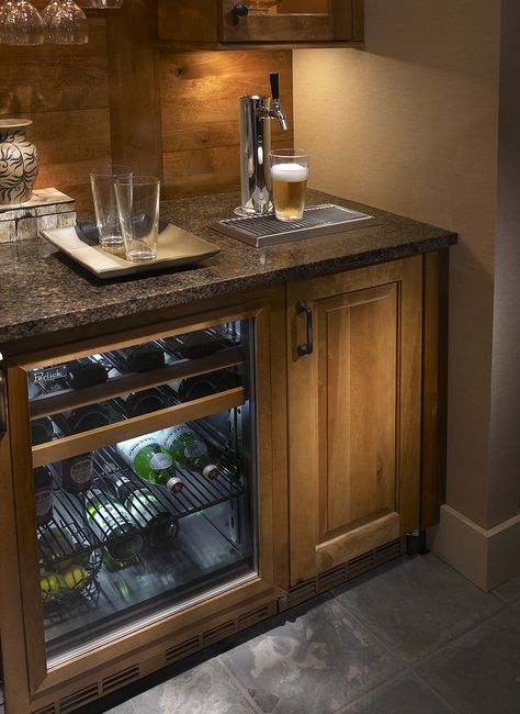 Is your glass half empty or half full? It doesn't matter when you have a Perlick Beer Dispenser in your home. This is the ultimate man (or woman) cave item! Basement Bar Ideas Diy, Basement Bar Ideas On A Budget, Basement Home Theater, Theater Decor, Bar Mini, Bar Refrigerator, Solid Door, Basement Bar Designs, Bar Outdoor