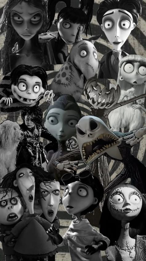 #timburton #timburtonmovies #timburtonaesthetic #corpsebride #thenightmarebeforechristmas #frankenweenie #edwardscissorhands #jackskelington #sally #victor #movie #collage #blackandwhite #aesthetic Blackandwhite Aesthetic, Tim Burton Movies, Movie Collage, Aesthetic Shuffles, Tim Burton Art, Corpse Bride, Halloween Wallpaper, Coraline, Tim Burton