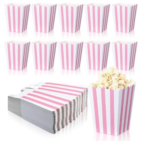 Kids Party Treats, Paper Popcorn, Pink Popcorn, Pink Movies, Movie Themed Party, Vintage Cinema, Popcorn Boxes, Popcorn Bags, Paper Pop