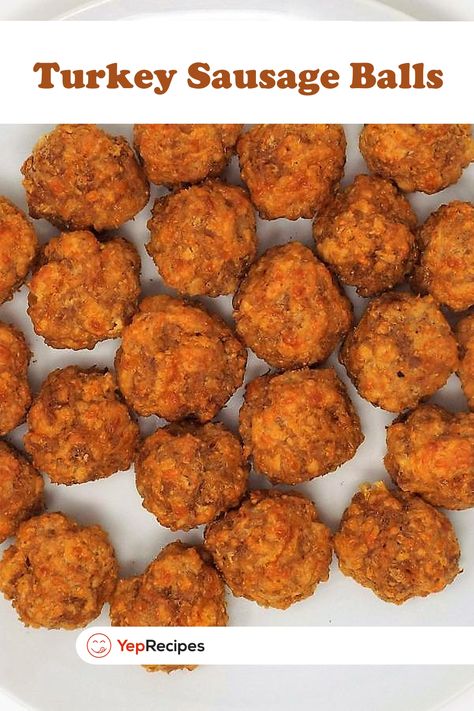 Turkey Sausage Balls Turkey Sausage Balls, Ground Turkey Breakfast, Seasoned Ground Turkey, Breakfast Balls, Cheddar Cheese Ball, Turkey Breakfast, Sausage Balls, Christmas Foods, Spread Recipes