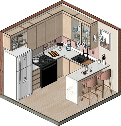 Parametric Revit Families for Interior Design | Blocks Revit Families, Tiny Kitchen Design, Simple Kitchen Design, Small Apartment Kitchen, Kitchen Layout Plans, Small Kitchen Layouts, Small Apartment Design, Small Kitchen Decor, Small House Design Plans