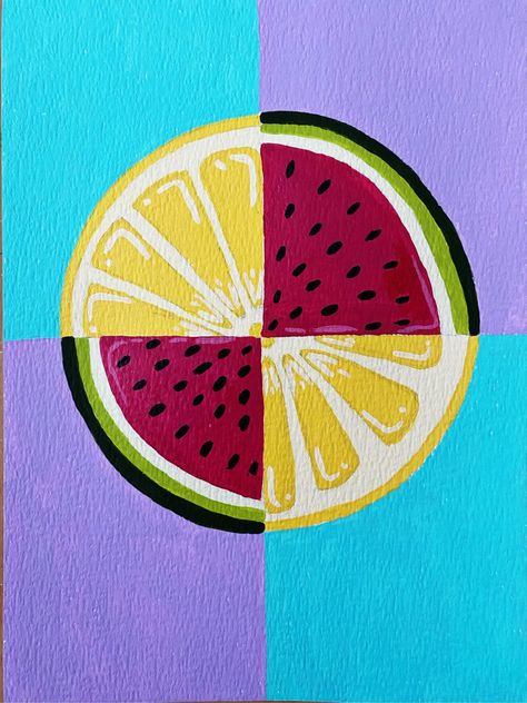 Retro Easy Paintings, Cute Easy Summer Paintings, Watermelon Canvas Painting, Painting Ideas Summer Vibes, Easy Food Paintings, Summer Easy Paintings, Summer Painting Easy, Canvas Painting Ideas Summer, Easy Painting Designs