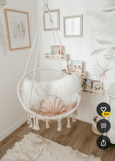 Swing Chair Bedroom, Bedroom Swing, Room Swing, Dream Bedroom Inspiration, Toddler Girl Room, Girls Room Ideas, Toddler Bedroom, New Room Ideas, Preppy Room Decor