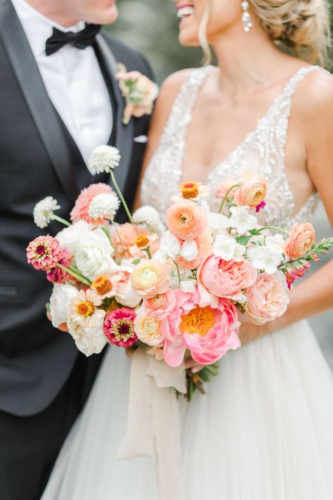 Pink peach violet and white bridal bouquet, Wedding at Estancia La Jolla, Cavin Elizabeth Photography Spring Wedding Bouquets, Bridal Bouquet Pink, Unique Wedding Photography, White Bridal Bouquet, August Wedding, Bright Wedding, Pink Wedding Flowers, Pink Bridal, Peach Wedding