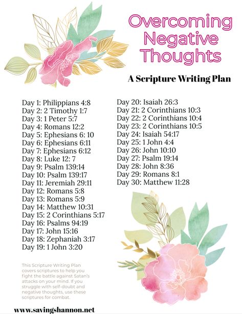 Overcoming Negative Thoughts, Scripture Writing Plan, Scripture Writing Plans, Writing Plan, Bible Study Plans, Bible Study Methods, Bible Study Tips, Bible Study Notebook, Christian Bible Study