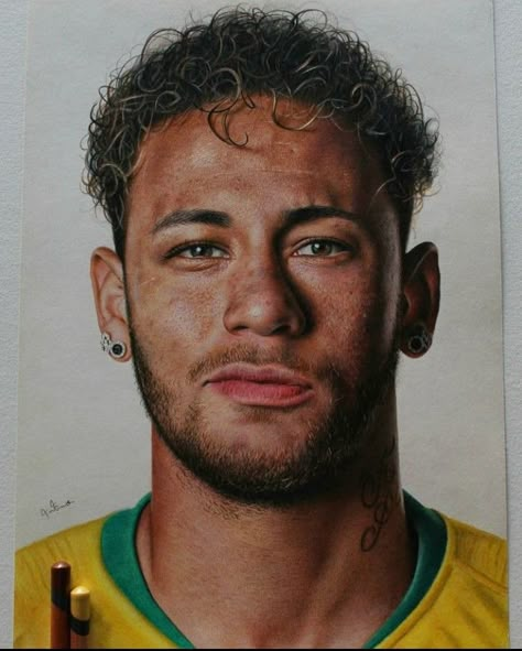 Neymar Portrait Drawing, Neymar Drawing Pencil, Neymar Jr Drawing Pencil, Portrait Drawing Color, Neymar Jr Drawing, Neymar Drawing, Football Player Drawing, Football Drawing, Celebrity Artwork