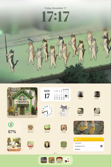 Layout Homescreen Ideas, Widgets Ipad, Iphone Widgets Aesthetic, Aesthetic Ghibli, Iphone Layout Homescreen Ideas, Iphone Layout Homescreen, Wallpapers For Ipad, Studio Ghibli Anime, Widget Wallpaper