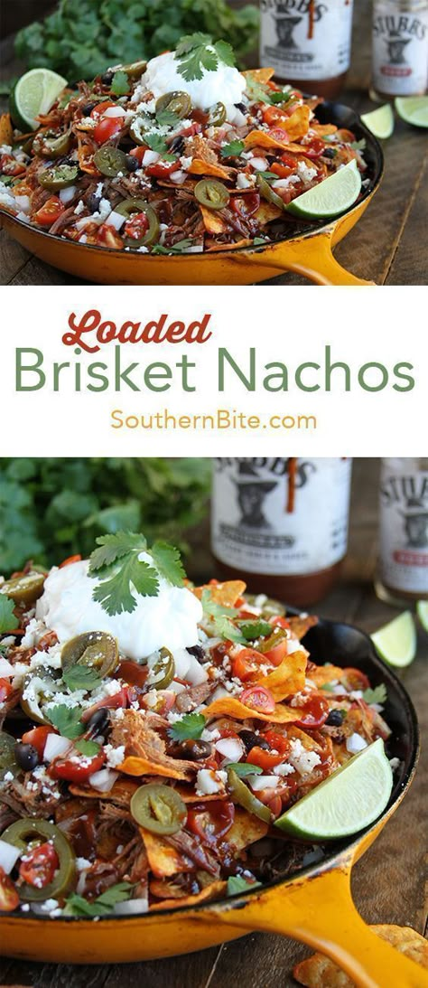 Brisket Nachos, Slow Cooker Brisket, Chicken Nachos, Brisket Recipes, Nachos Recipe, Recipe Chicken, Beef Brisket, Cast Iron Skillet, Camping Food