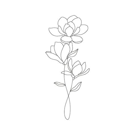 Drawing Of Magnolia Flower, Magnolia Drawing Simple, Magnolia Flower Drawing, Magnolia Tattoo Design, Magnolia Flower Tattoo, One Line Flower, Small Flower Tattoos For Women, Bloom Tattoo, Floral Back Tattoos