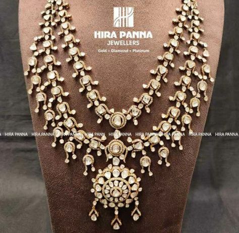 Polki Haram Design, Polki Haram, Diamond Necklace Bridal, Diamond Haram, Polki Diamond Necklace, Diamond Wedding Jewelry, Beautiful Gold Necklaces, Rose Gold Bangle, Gold Rings Fashion