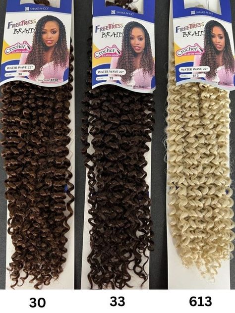 Freetress Braid Crochet Hair - Water Wave Bulk 22" Freetress Water Wave, Deep Wave Crochet Hair, Waterfall Twist, Wavy Hair With Braid, Natural Hairstyle Ideas, Passion Twist Crochet, Wave Crochet, 2 Braids, Passion Twists