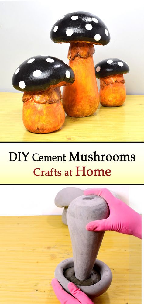 Toadstool Diy, Homemade Cement, Cement Mushrooms, Grandkid Crafts, Concrete Diy Garden, Diy Mushroom, Cement Projects, Fairies Garden, Diy Cement