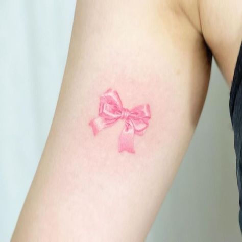 Pink Bow Tattoos, Kitty Tattoos, Pink Tattoo, Ribbon Tattoos, Bow Tattoo, Cute Little Tattoos, Discreet Tattoos, Dainty Tattoos, Girly Tattoos