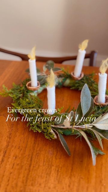 Kelly on Instagram: "🌲 👑 🕯️ Evergreen crown for the Feast of St Lucia and tree candles The story of St Lucia of the girl whom would carry food to the needy, hands full and lighting the way with a crown of candles has captured the heart and imagination of the little one and we cannot wait to bake today and celebrate her feast day tomorrow. Last year I made a basic crown, which I decided to improve on this year. I took off the old candles I made and was left with a wire hoop, which I had wrapp St Lucy Crown, St Lucia Day Craft, St Lucia Crown, Candle Crown, St Lucia Day, Liturgical Living, Tree Candles, Saint Lucy, Lighting The Way