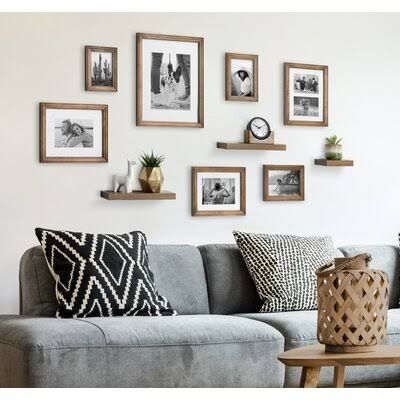 https://encrypted-tbn0.gstatic.com/images?q=tbn:ANd9GcQ5W13F87FGNCCht59q8dbQOvQtWCvO_VhUJyhBDnuW5BvSJLhQ&usqp=CAc Decorating A Big Wall In Living Room, Photo Wall Frames, Wood Gallery Wall, Boujee Apartment, Above Couch Decor, Picture Wall Living Room, Family Room Wall Decor, Photowall Ideas, Gallery Wall Frame Set