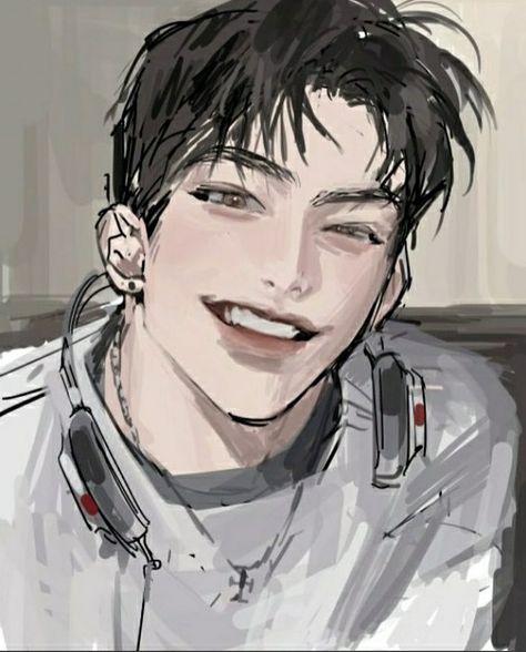 Suffering Face Reaction, Good Art Styles, Sunglasses On Head Reference, Head Looking Up, Korean Boy Drawing, Front Facing Pose Reference, Cocky Expression, Fan Art Boy, Buzzcut Art