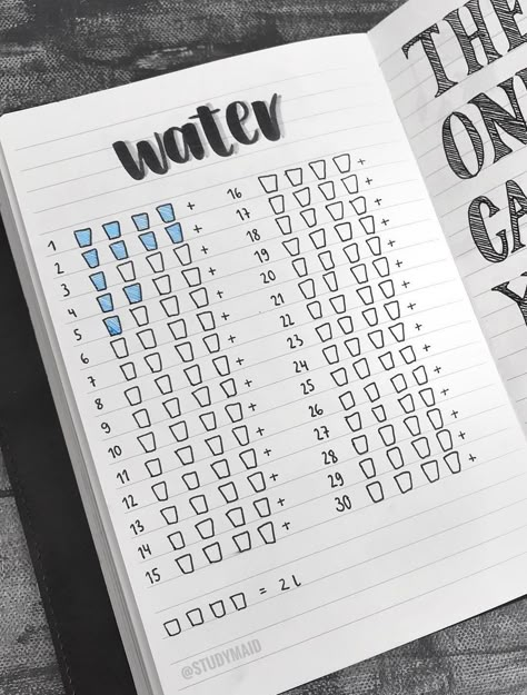 Planner Ideas Water Tracker, Aesthetic Water Tracker, Bujo Health, Bullet Journal Water Tracker, Bujo Tracker, Study Tracker, Bullet Journal Work, Journal Mood Tracker Ideas, Printable Habit Tracker