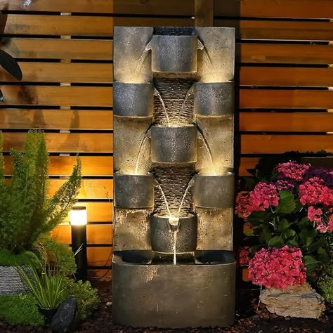 Amazon.com: Tankana Outdoor Water Fountain Garden - Waterfall Fountains Outdoor with LED Lights & Pump, Concrete Artistry Modern Style with LED Lights for Patio Yard Pool Pood Home Decor, 45 inches Tall : Everything Else Wall Waterfall Outdoor, Water Fountain Garden, Fountain Lighting, Fountain Wall, Home Window Grill Design, Lights For Patio, Outdoor Wall Fountains, Fountain Garden, Fountain Lights