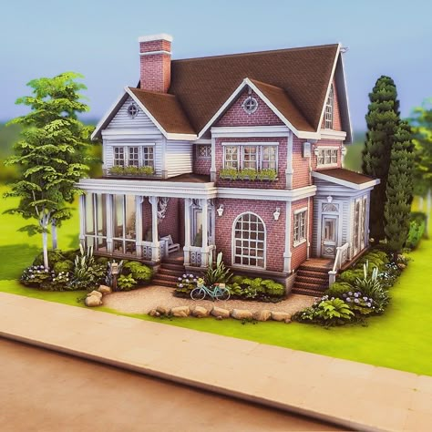 Sims 3 House Design, Sims 4 Nursery Base Game, Sims 4 House With Basement, Sims 4 Brick House, Simple Sims 4 Houses, Base Game House Sims 4, The Sims 4 Floor Plans, Sims 4 Newcrest Builds, City House Design