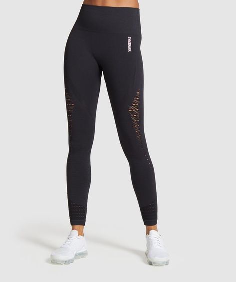 Gymshark Energy+ Seamless Leggings - Black | Gymshark Gymshark Energy Seamless Leggings, Gym Leggings Women, Womens Activewear Tops, Sports Outfits, Sport Clothes, Clothes Wishlist, Bra Measurements, Gym Shark, Gym Fits