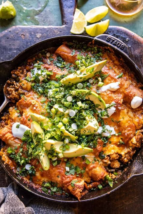 https://www.halfbakedharvest.com/buffalo-ranch-chicken-enchilada-bake/ Lean Meat Recipes Clean Eating, Oven Bake Dinner Ideas, Half Baked Harvest One Skillet, Half Baked Harvest Recipes Dinners, Half Baked Harvest Recipes Desserts, Spinach Ramen, Spring Meal Ideas, Ranch Chicken Enchiladas, One Skillet Chicken