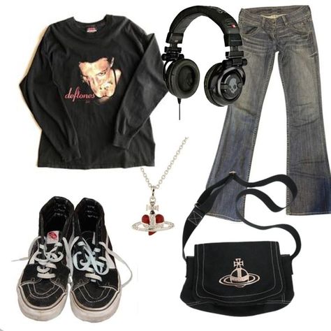 Deftones Clothes Aesthetics, Deftones Fashion, Deftones Clothes, Deftones Style Outfits, Deftones Inspired Outfit, Deftones Aesthetic Outfit, Deftones Outfit, Vans Bags, Alt Clothes