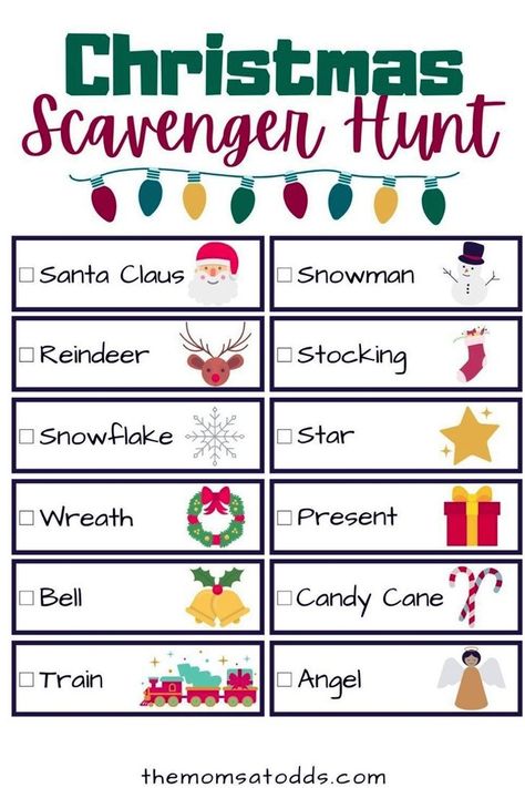 Want a fun Christmas activity for kids? Check out these fun Christmas scavenger hunt ideas with free printable! Start a new Christmas tradition scavenger hunt! Christmas Scavenger Hunt Ideas, Office Christmas Party Ideas, Christmas Scavenger Hunt For Kids, Holiday Family Activities, Scavenger Hunt Ideas, Christmas Riddles, Christmas Party Games For Kids, Christmas Pajama Party, Holiday Facts