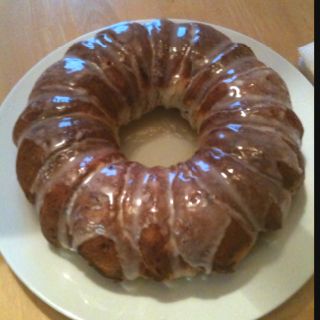 Cinnamon roll bundt cake!!  So easy!  Line 2 cans of pillsbury cinnamon rolls in the bottom of a bundt pan that you've sprayed with Pam. Sorry no pic. Put in a 325 oven for dark pan for 20 minutes. 350 for shiny pan  When done invert on a plate. Allow to cool then drizzle the frosting over the top and voila!  A pretty easy breakfast. Cinnamon Roll Bundt Cake, Coffee Cake Bundt, Apple Cinnamon Cake, Pillsbury Cinnamon Rolls, Cinnamon Cake, Pumpkin Spice Cake, Candied Ginger, Unique Desserts, Feed Your Soul