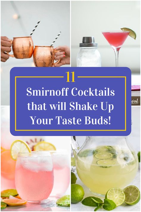 Collage of 4 smirnoff cocktails. Smirnoff Cocktail Recipes, Popular Mixed Drinks Cocktail Recipes, Smirnoff Ice Recipes, Smirnoff Infusions Recipes, Smirnoff Ice Cocktails, Smirnoff Ice Flavors, Frozen Cocktail Mix, Smirnoff Cocktail, Smirnoff Drinks