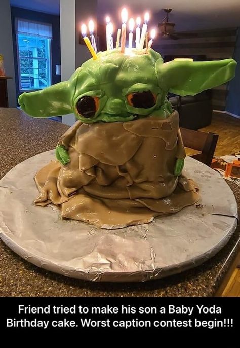 : "ff Friend tried to make his son a Baby Yoda Birthday cake. Worst caption contest begin!!! - Friend tried to make his son a Baby Yoda Birthday cake. Worst caption contest begin!!! – popular memes on the site ifunny.co Yoda Cake, Baking Fails, Bad Cakes, Ugly Cakes, Hedgehog Cake, Cake Fails, Funny Birthday Cakes, Just Cakes, Cute Cakes