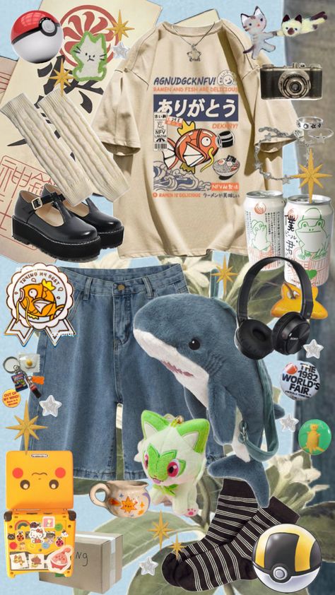 shark >.< #outfitinspo #outfit #shark #pokemon #cat #meow #camera #jewlery #aquarium #date #ocean #sea #pokeball #xyz Pokemon Cat, Aquarium Date, Ocean Outfits, Goth Cottagecore, Pokemon Clothes, Cat Meow, Fits Aesthetic, Kinds Of Clothes, Mood Board Fashion