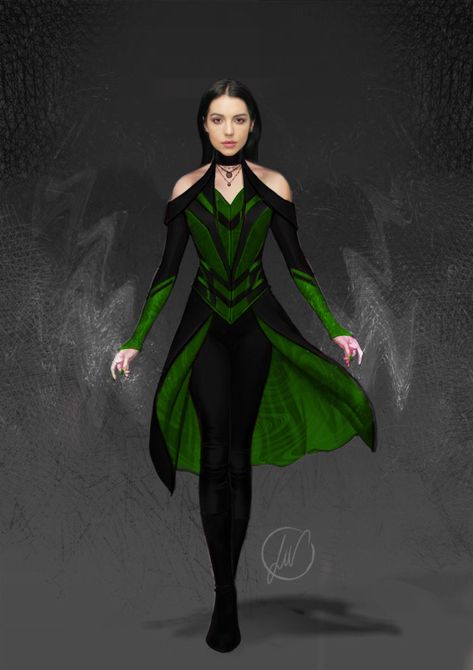 Green Hero Suit Female, Nature Superhero Suit, Supergirl Black Suit, Green Warrior Outfit, Superhero Suit Design Female Green, Green Superhero Suit Female, Green Suit Design, Marvel Fanfiction, Green Superhero