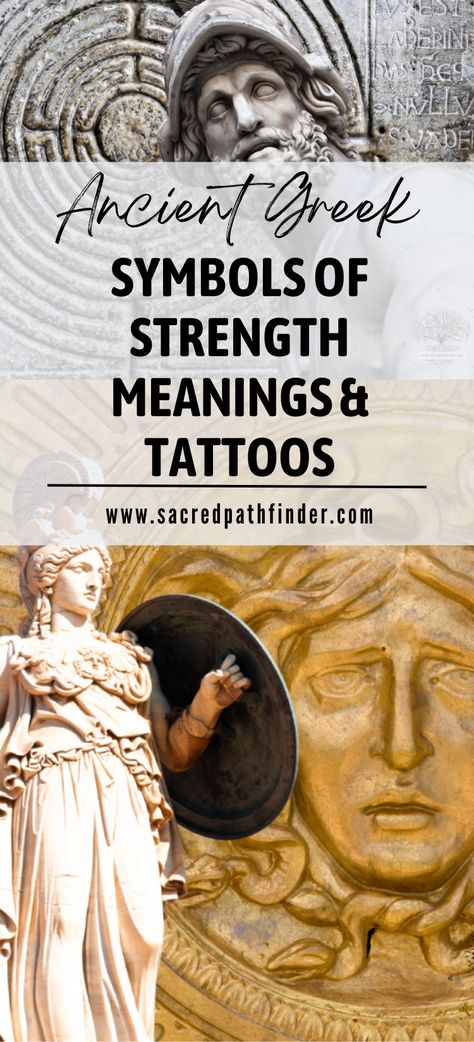 Ancient symbols and meanings for strength and power have transcended language barriers throughout history. So-much-so, that they still evoke powerful emotions to this day. And go check out our Symbols of Strength Tattoos board for more meaningful tattoo ideas. Greek Tattoos And Meaning, Royalty Symbols Tattoo, Masculine Symbols Of Strength, Ancient Greek Symbols And Meanings, Brave Tattoo Ideas Symbols, Greek Mythology Tattoos And Meaning, Things That Represent Strength, Tattoo Meanings For Men, Warrior Tattoo Meaning