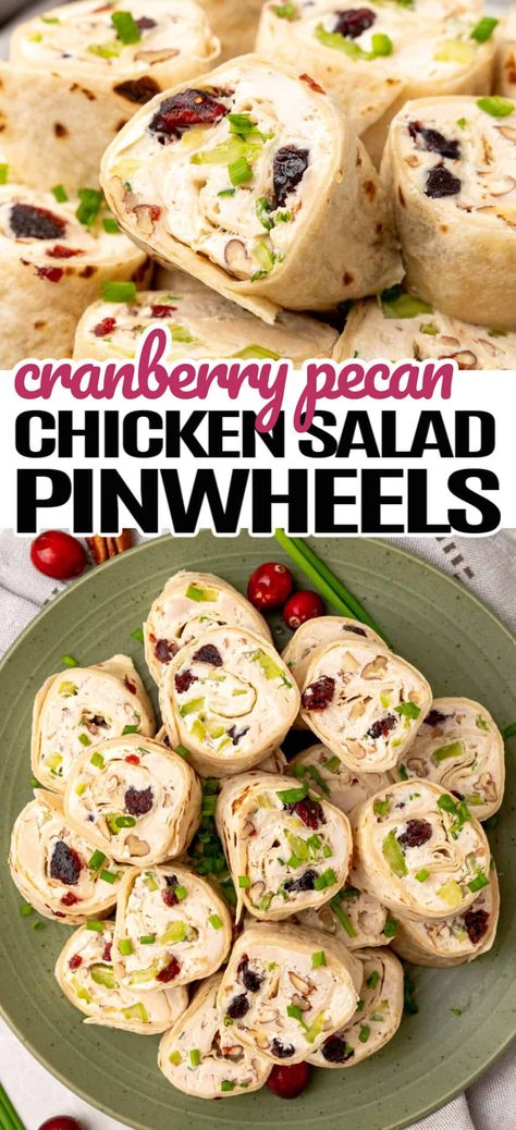 Chicken Salad Finger Food, Potluck Dishes Low Carb, Canned Chicken Pinwheels, Chicken Salad Pinwheels Appetizers, Pinwheel Recipes Chicken, Chicken Salad Sandwiches For A Crowd, Chicken Cranberry Pinwheels, Chicken Salad Appetizers For Party, Chicken Pinwheels Appetizers