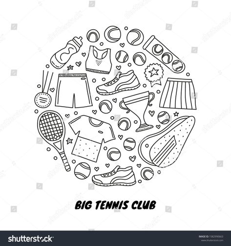 Doodle outline big tennis and sport items, equipment, clothes composed in circle shape. #Ad , #SPONSORED, #tennis#sport#big#Doodle Tennis Doodle Art, Tennis Illustration Art, Tennis Doodle, Tennis Drawing, Sports Illustration, Tennis Team, Online Logo Design, Sport Illustration, Online Logo