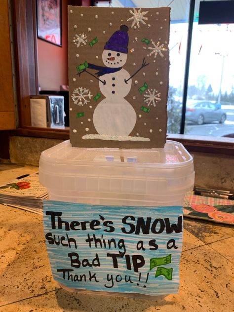 #tips #tipjarideas #snowman #money #restaurant Christmas Tip Jar Ideas, Tip Jars Ideas, Christmas Tip Jar, Cute Tip Jar Ideas For Work, Tip Jar Ideas For Work, Diy Tip Jar, Tips Jar Ideas Funny, Tip Jar Ideas, Funny Tip Jars