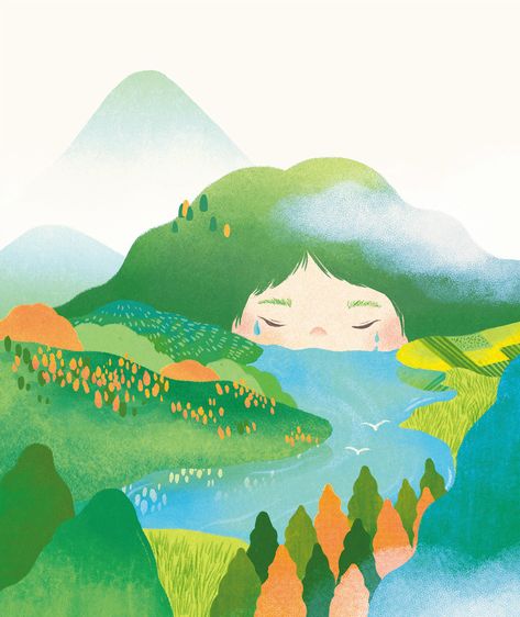 Illustration / My Forest on Behance Forest River Illustration, Nature Landscape Illustration, Forest Trees Illustration, River Art Drawing, Scenery Illustration Landscapes, Forest Illust, Earth Illustration Art, Dreamy Illustration, River Illustration