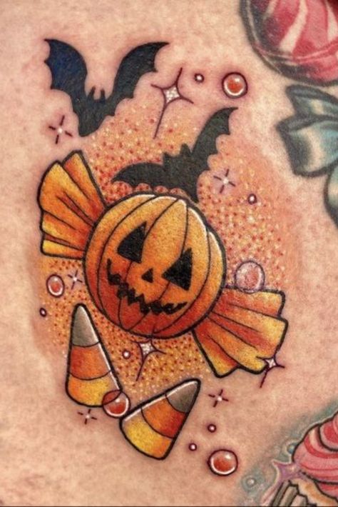 Cute Halloween Tattoos, Halloween Tattoos Sleeve, Candy Tattoo, Lantern Tattoo, Pumpkin Tattoo, Autumn Tattoo, Hello Kitty Tattoos, Scary Tattoos, Inspiration Tattoo