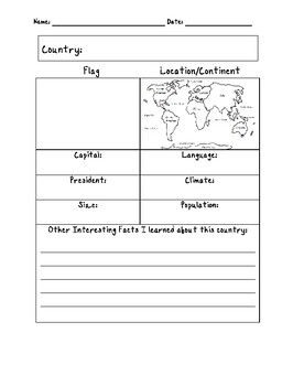 BLANK COUNTRY FACT SHEET by Interactive Printables | TpT Country Fact Sheet, The 7 Continents, Teaching Maps, Thankful Activities, Emotional Activities, Animal Activities For Kids, Geography Worksheets, Social Emotional Activities, Homeschool Geography