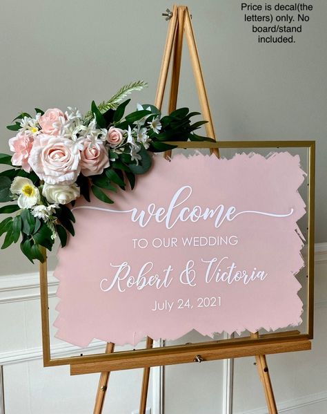 Welcome Sign For Wedding Entrance, Wedding Decor Pink, Welcome Sign For Wedding, Modern Welcome Sign, Vinyl Wedding, Wedding Vinyl, Wedding Entrance Sign, Metal Windows, Pink Wedding Decorations