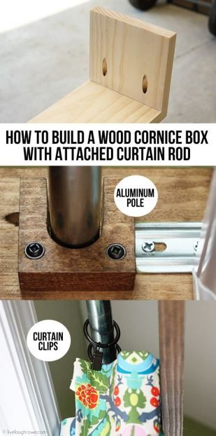 How to build a wood cornice box with attached curtain rod.  Tutorial at www.livelaughrowe.com Curtain Box, Cornice Box, Wood Cornice, Window Cornice, Wood Valance, Window Cornices, Diy Curtains, Window Valance, Valances